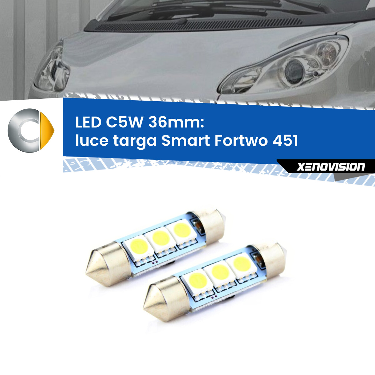 OZ-LAMPE Luce Targa A LED Per Merce-ds Benz Smart Fortwo Cabriolet W450 W451 W453, Lampada Targa A LED, 2 Pezzi 18 * 2835 SMD Canbus