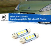 0 Luce Bagagliaio LED c5w 36mm Citroën C3 Pluriel 2003 - 2010 (Coppia) C5W C10W Led Canbus 36mm a 3 Ultra Led Xenovision - Bianco Lunare 6000k (Coppia)