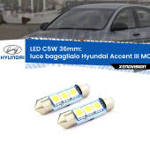 0 Luce Bagagliaio LED c5w 36mm Hyundai Accent III MC 2005 - 2010 (Coppia) C5W C10W Led Canbus 36mm a 3 Ultra Led Xenovision - Bianco Lunare 6000k (Coppia)