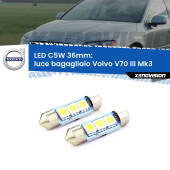 0 Luce Bagagliaio LED c5w 36mm Volvo V70 III Mk3 2008 - 2016 (Coppia) C5W C10W Led Canbus 36mm a 3 Ultra Led Xenovision - Bianco Lunare 6000k (Coppia)