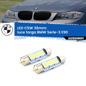 0 Luce Targa LED c5w 36mm BMW Serie-3 E90 2005 - 2011 (Coppia) C5W C10W Led Canbus 36mm a 3 Ultra Led Xenovision - Bianco Lunare 6000k (Coppia)