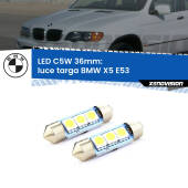 0 Luce Targa LED c5w 36mm BMW X5 E53 1999 - 2005 (Coppia) C5W C10W Led Canbus 36mm a 3 Ultra Led Xenovision - Bianco Lunare 6000k (Coppia)