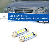 0 Luce Targa LED c5w 36mm Mercedes Classe-S W220 1998 - 2005 (Coppia) C5W C10W Led Canbus 36mm a 3 Ultra Led Xenovision - Bianco Lunare 6000k (Coppia)