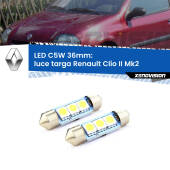 0 Luce Targa LED c5w 36mm Renault Clio II Mk2 1998 - 2004 (Coppia) C5W C10W Led Canbus 36mm a 3 Ultra Led Xenovision - Bianco Lunare 6000k (Coppia)