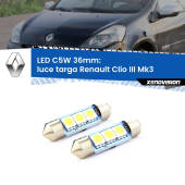 0 Luce Targa LED c5w 36mm Renault Clio III  2005 - 2011 (Coppia) C5W C10W Led Canbus 36mm a 3 Ultra Led Xenovision - Bianco Lunare 6000k (Coppia)