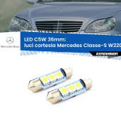 0 Luci Cortesia LED c5w 36mm Mercedes Classe-S W220 1998 - 2005 (Coppia) C5W C10W Led Canbus 36mm a 3 Ultra Led Xenovision - Bianco Lunare 6000k (Coppia)