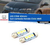0 Luci Cortesia LED c5w 41mm Honda Civic Mk8 centrali (Coppia) C5W C10W Led Canbus 41mm a 3 Ultra Led Xenovision - Bianco Lunare 6000k (Coppia)