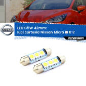 0 Luci Cortesia LED c5w 41mm Nissan Micra III K12 2002 - 2010 (Coppia) C5W C10W Led Canbus 41mm a 3 Ultra Led Xenovision - Bianco Lunare 6000k (Coppia)