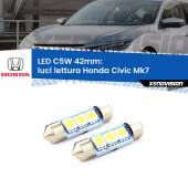 0 Luci Lettura LED c5w 41mm Honda Civic Mk7 senza tettuccio (Coppia) C5W C10W Led Canbus 41mm a 3 Ultra Led Xenovision - Bianco Lunare 6000k (Coppia)