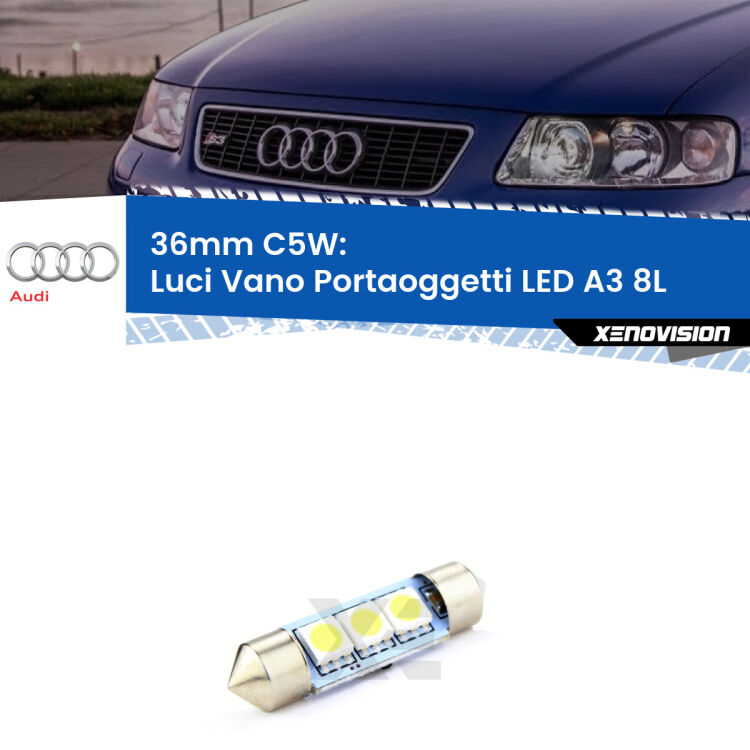 0 36MM C5W: luci vano portaoggetti LED Audi A3 (8L) 1996-2003 Intramontabile classico. Dal 2011 continua a distinguersi per l'eccezionale durata e versatilità. LED 36mm perfetto per Luci Vano Portaoggetti LED Audi A3 (8L) 1996 - 2003<br />.
