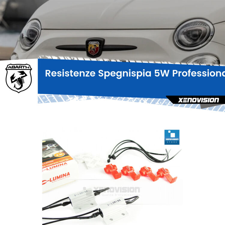 <span style="color: #626262;">Istallazione professionale. Coppia resistenze spegnispia 5W con armatura in alluminio in caso di spie su </span><span style="color: #626262;">luce targa Abarth 500 595 695.</span>