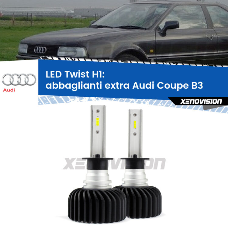 <strong>Kit abbaglianti extra LED</strong> H1 per <strong>Audi Coupe</strong> B3 1988 - 1996. Compatte, impermeabili, senza ventola: praticamente indistruttibili. Top Quality.