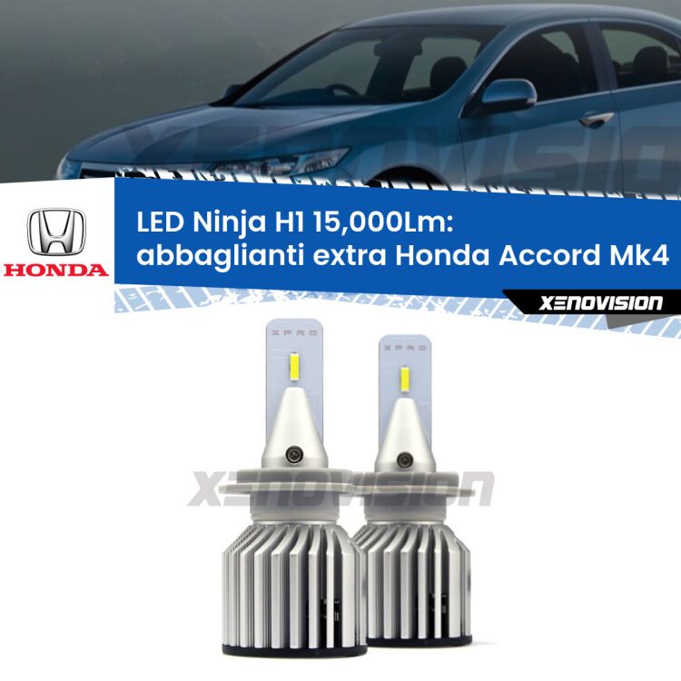 <strong>Kit abbaglianti extra LED specifico per Honda Accord</strong> Mk4 1990 - 1993. Lampade <strong>H1</strong> Canbus da 15.000Lumen di luminosità modello Ninja Xenovision.