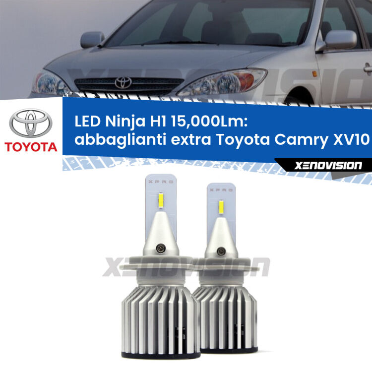 <strong>Kit abbaglianti extra LED specifico per Toyota Camry</strong> XV10 1991 - 1996. Lampade <strong>H1</strong> Canbus da 15.000Lumen di luminosità modello Ninja Xenovision.