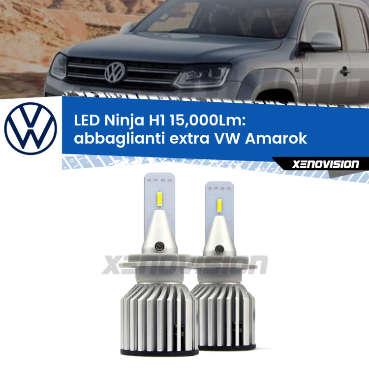 <strong>Kit abbaglianti extra LED specifico per VW Amarok</strong>  2010 - 2016. Lampade <strong>H1</strong> Canbus da 15.000Lumen di luminosità modello Ninja Xenovision.