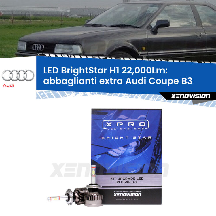 <strong>Kit LED abbaglianti extra per Audi Coupe</strong> B3 1988 - 1996. </strong>Due lampade Canbus H1 Brightstar da 22,000 Lumen. Qualità Massima.