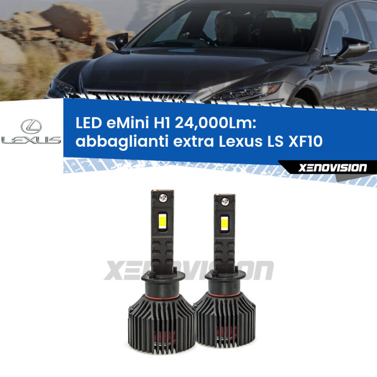 <strong>Kit abbaglianti extra LED specifico per Lexus LS</strong> XF10 1989 - 1994. Lampade <strong>H1</strong> Canbus e compatte 24.000Lumen Eagle Mini Xenovision.