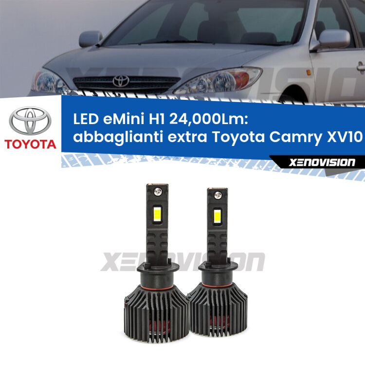 <strong>Kit abbaglianti extra LED specifico per Toyota Camry</strong> XV10 1991 - 1996. Lampade <strong>H1</strong> Canbus e compatte 24.000Lumen Eagle Mini Xenovision.
