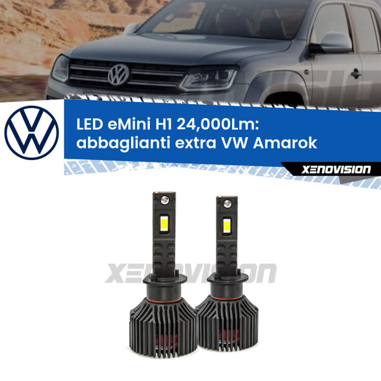 <strong>Kit abbaglianti extra LED specifico per VW Amarok</strong>  2010 - 2016. Lampade <strong>H1</strong> Canbus e compatte 24.000Lumen Eagle Mini Xenovision.