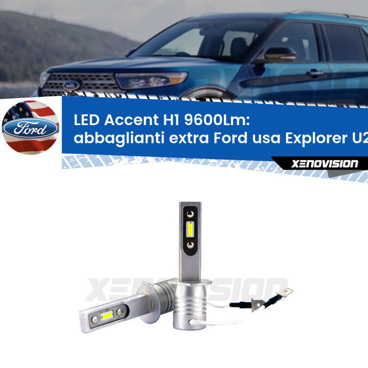 <strong>Kit LED Abbaglianti extra per Ford usa Explorer</strong> U2 1995 - 2001.</strong> Coppia lampade <strong>H1</strong> senza ventola e ultracompatte per installazioni in fari senza spazi.