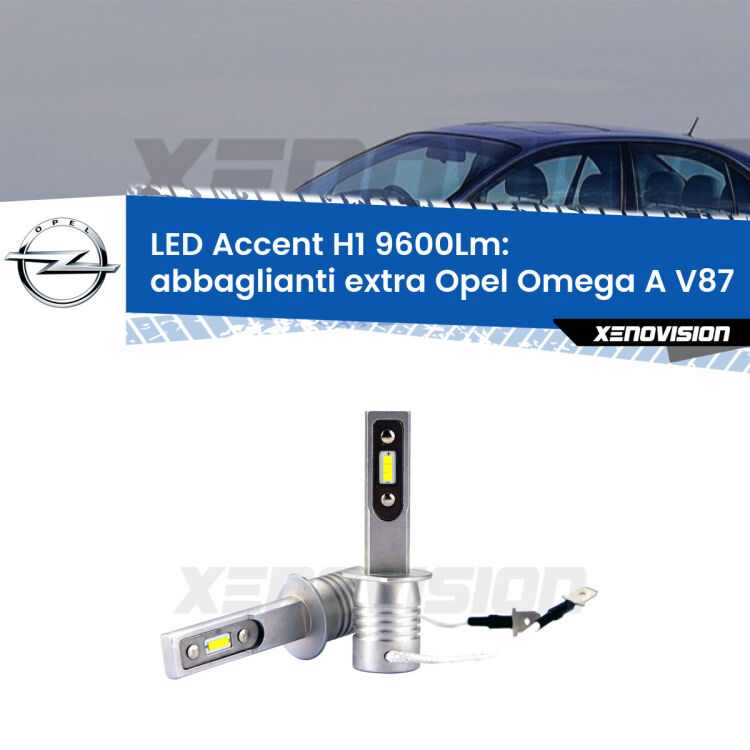 <strong>Kit LED Abbaglianti extra per Opel Omega A</strong> V87 1986 - 1994.</strong> Coppia lampade <strong>H1</strong> senza ventola e ultracompatte per installazioni in fari senza spazi.