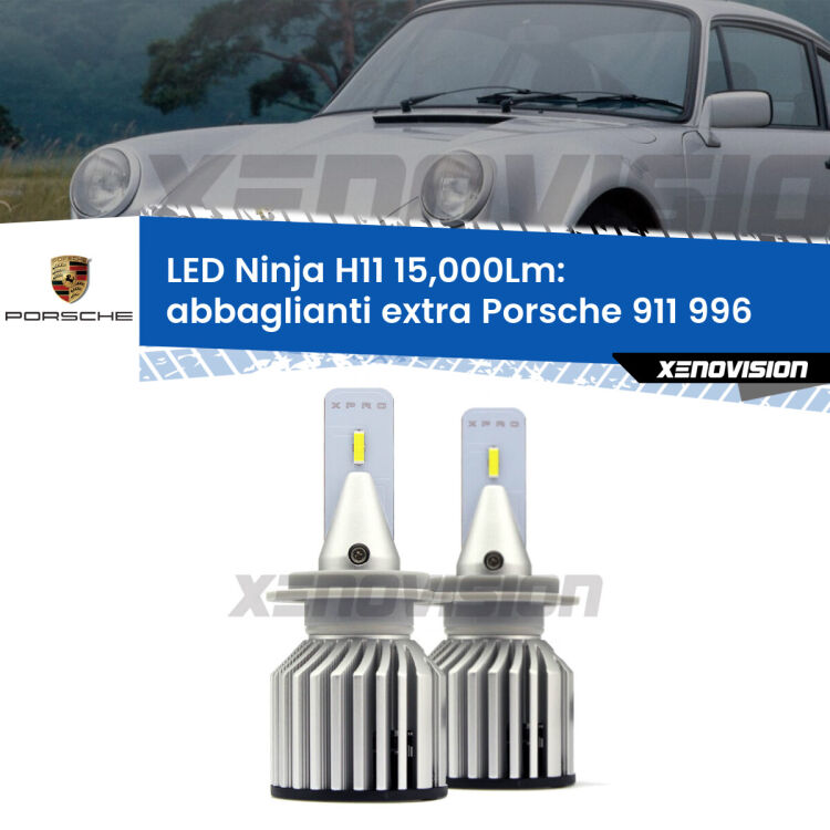 <strong>Kit abbaglianti extra LED specifico per Porsche 911</strong> 996 1997 - 2005. Lampade <strong>H11</strong> Canbus da 15.000Lumen di luminosità modello Ninja Xenovision.