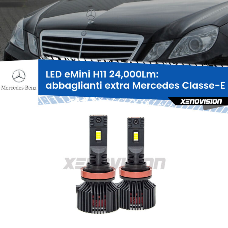 <strong>Kit abbaglianti extra LED specifico per Mercedes Classe-E</strong> W212 2009 - 2016. Lampade <strong>H11</strong> Canbus compatte da 24.000Lumen Eagle Mini Xenovision.