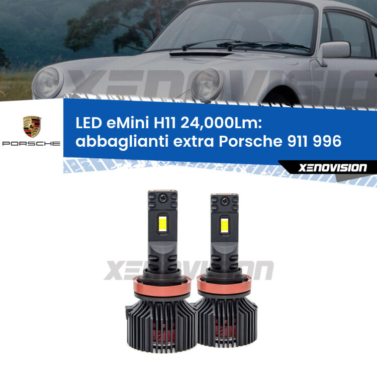 <strong>Kit abbaglianti extra LED specifico per Porsche 911</strong> 996 1997 - 2005. Lampade <strong>H11</strong> Canbus compatte da 24.000Lumen Eagle Mini Xenovision.