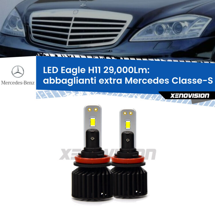 <strong>Kit abbaglianti extra LED specifico per Mercedes Classe-S</strong> W221 2005 - 2013. Lampade <strong>H11</strong> Canbus da 29.000Lumen di luminosità modello Eagle Xenovision.