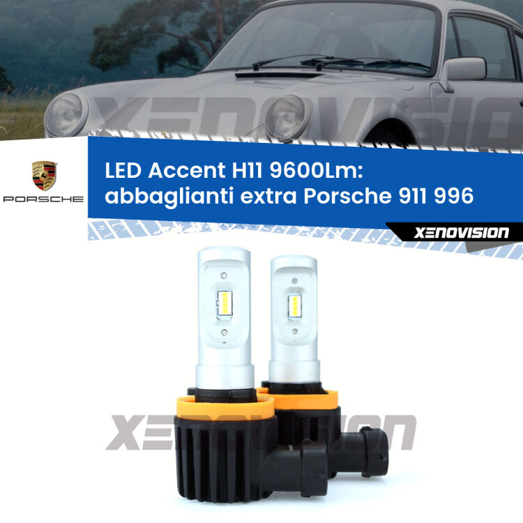 <strong>Kit LED Abbaglianti extra per Porsche 911</strong> 996 1997 - 2005.</strong> Coppia lampade <strong>H11</strong> senza ventola e ultracompatte per installazioni in fari senza spazi.