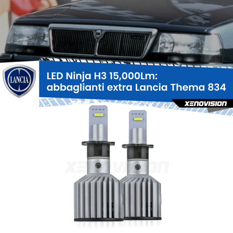 <strong>Kit abbaglianti extra LED specifico per Lancia Thema</strong> 834 1984 - 1994. Lampade <strong>H3</strong> Canbus da 15.000Lumen di luminosità modello Ninja Xenovision.