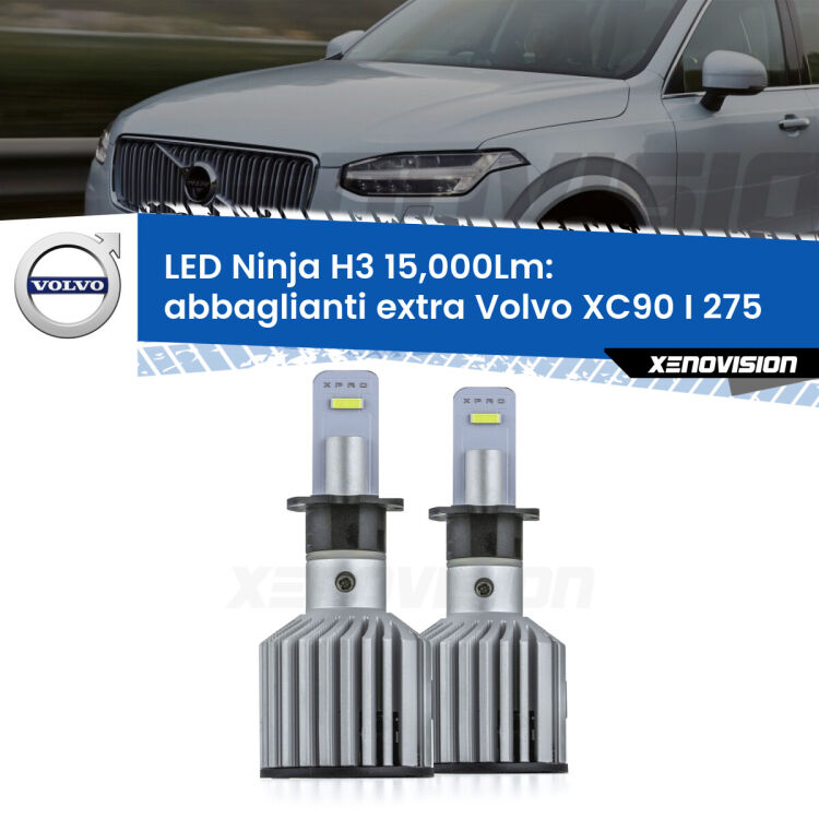 <strong>Kit abbaglianti extra LED specifico per Volvo XC90 I</strong> 275 2002 - 2014. Lampade <strong>H3</strong> Canbus da 15.000Lumen di luminosità modello Ninja Xenovision.