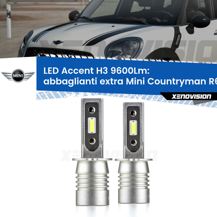 <strong>Kit LED Abbaglianti extra per Mini Countryman</strong> R60 2010 - 2016.</strong> Coppia lampade <strong>H3</strong> senza ventola e ultracompatte per installazioni in fari senza spazi.