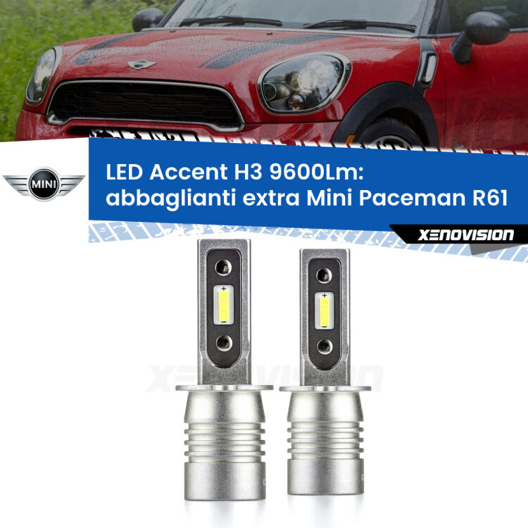 <strong>Kit LED Abbaglianti extra per Mini Paceman</strong> R61 2012 - 2016.</strong> Coppia lampade <strong>H3</strong> senza ventola e ultracompatte per installazioni in fari senza spazi.