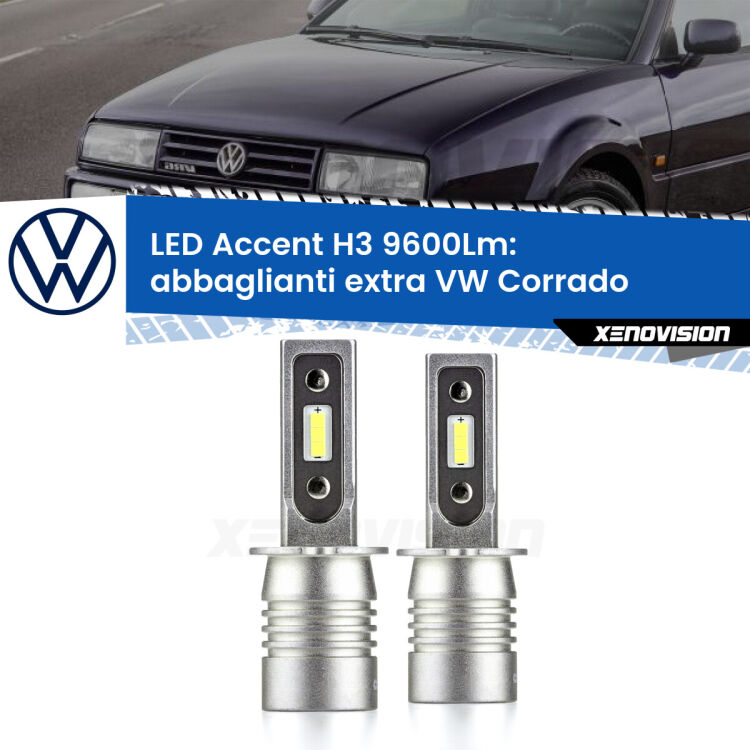 <strong>Kit LED Abbaglianti extra per VW Corrado</strong>  1988 - 1995.</strong> Coppia lampade <strong>H3</strong> senza ventola e ultracompatte per installazioni in fari senza spazi.