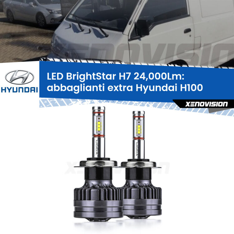 <strong>Kit LED abbaglianti extra per Hyundai H100</strong>  1996 - 2000. </strong>Include due lampade Canbus H7 Brightstar da 24,000 Lumen. Qualità Massima.