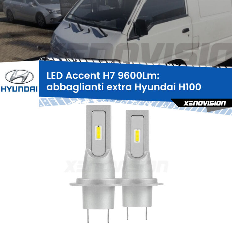 <strong>Kit LED Abbaglianti extra per Hyundai H100</strong>  1996 - 2000.</strong> Coppia lampade <strong>H7</strong> senza ventola e ultracompatte per installazioni in fari senza spazi.
