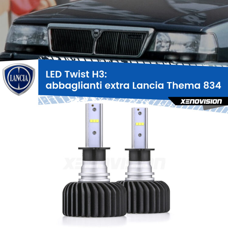 <strong>Kit abbaglianti extra LED</strong> H3 per <strong>Lancia Thema</strong> 834 1984 - 1994. Compatte, impermeabili, senza ventola: praticamente indistruttibili. Top Quality.