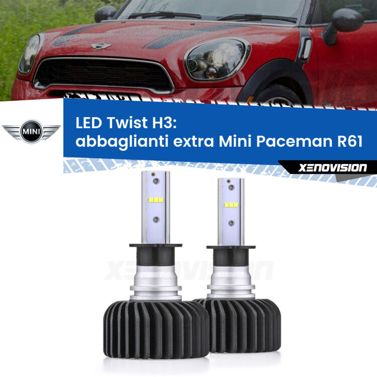 <strong>Kit abbaglianti extra LED</strong> H3 per <strong>Mini Paceman</strong> R61 2012 - 2016. Compatte, impermeabili, senza ventola: praticamente indistruttibili. Top Quality.