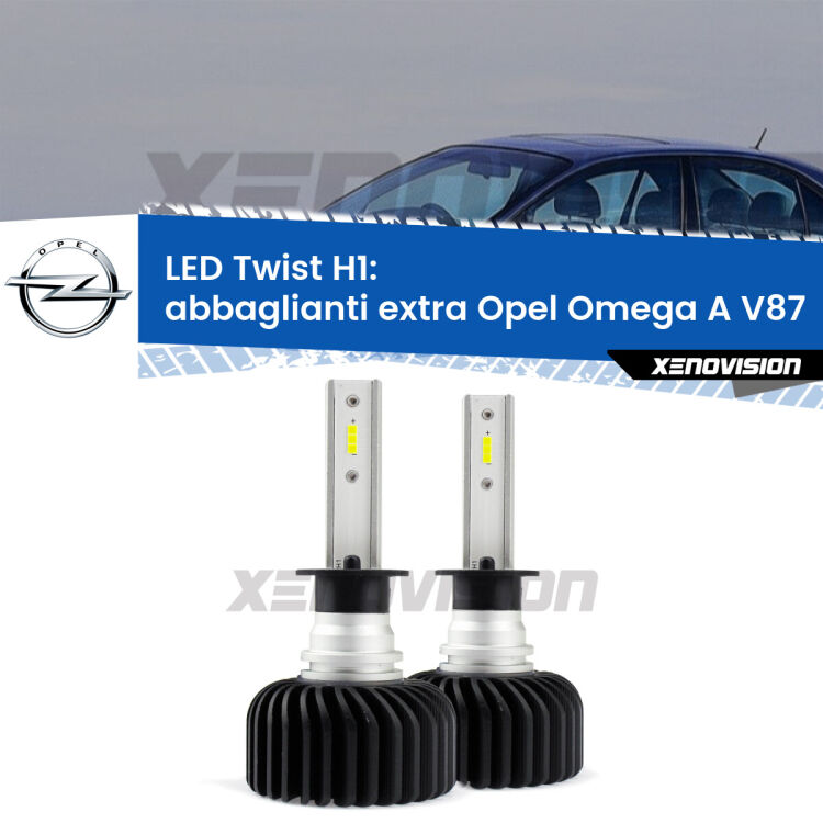 <strong>Kit abbaglianti extra LED</strong> H1 per <strong>Opel Omega A</strong> V87 1986 - 1994. Compatte, impermeabili, senza ventola: praticamente indistruttibili. Top Quality.