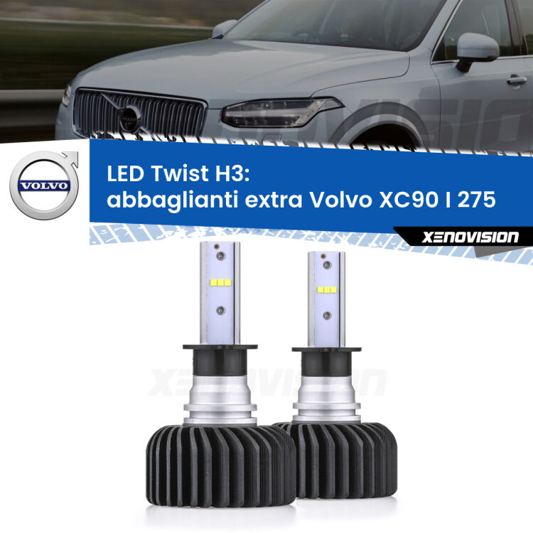 <strong>Kit abbaglianti extra LED</strong> H3 per <strong>Volvo XC90 I</strong> 275 2002 - 2014. Compatte, impermeabili, senza ventola: praticamente indistruttibili. Top Quality.