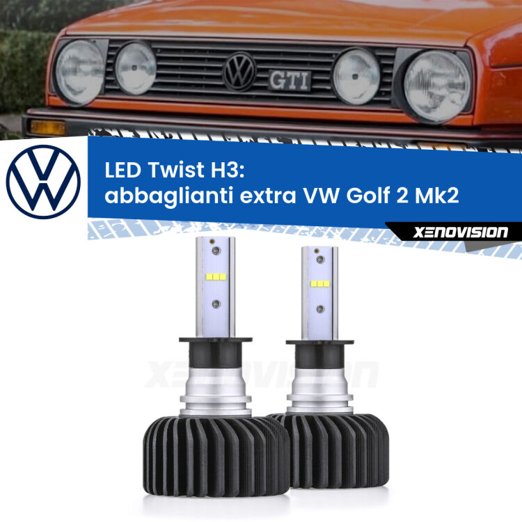 <strong>Kit abbaglianti extra LED</strong> H3 per <strong>VW Golf 2</strong> Mk2 1983 - 1990. Compatte, impermeabili, senza ventola: praticamente indistruttibili. Top Quality.