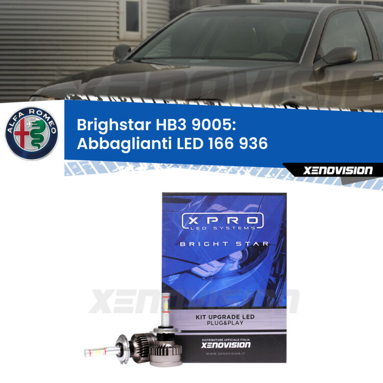 0 Abbaglianti HB3 22,000Lm per Alfa romeo 166 (936) 1998 - 2007 <strong>Kit LED abbaglianti Alfa romeo 166 (936) 1998 - 2007. </strong>Due lampade Canbus HB3 Brightstar da 22,000 Lumen. Qualità Massima.