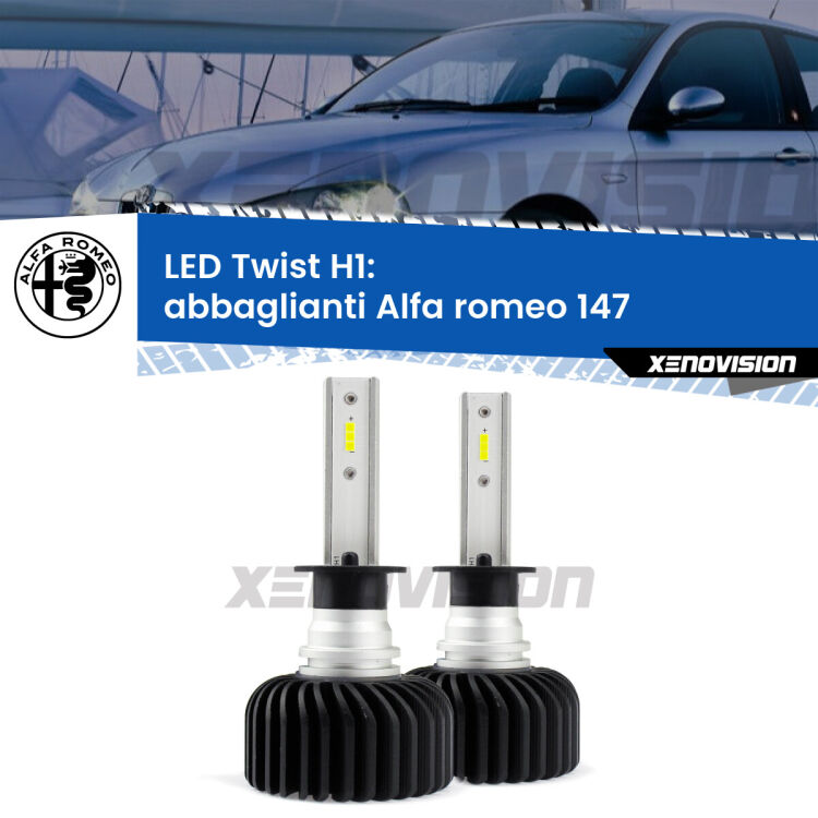 <strong>Kit abbaglianti LED</strong> H1 per <strong>Alfa romeo 147</strong>  2005-2010. Compatte, impermeabili, senza ventola: praticamente indistruttibili. Top Quality.