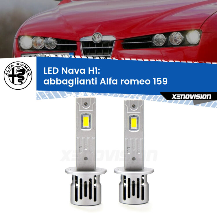 Abbaglianti LED Alfa romeo 159  con fari Bi-Xenon: H1 Nava <strong>Abbaglianti LED no-spie per Alfa romeo 159</strong>  con fari Bi-Xenon. Coppia lampade <strong> H1</strong> modello Nava canbus, raffreddate a ventola.