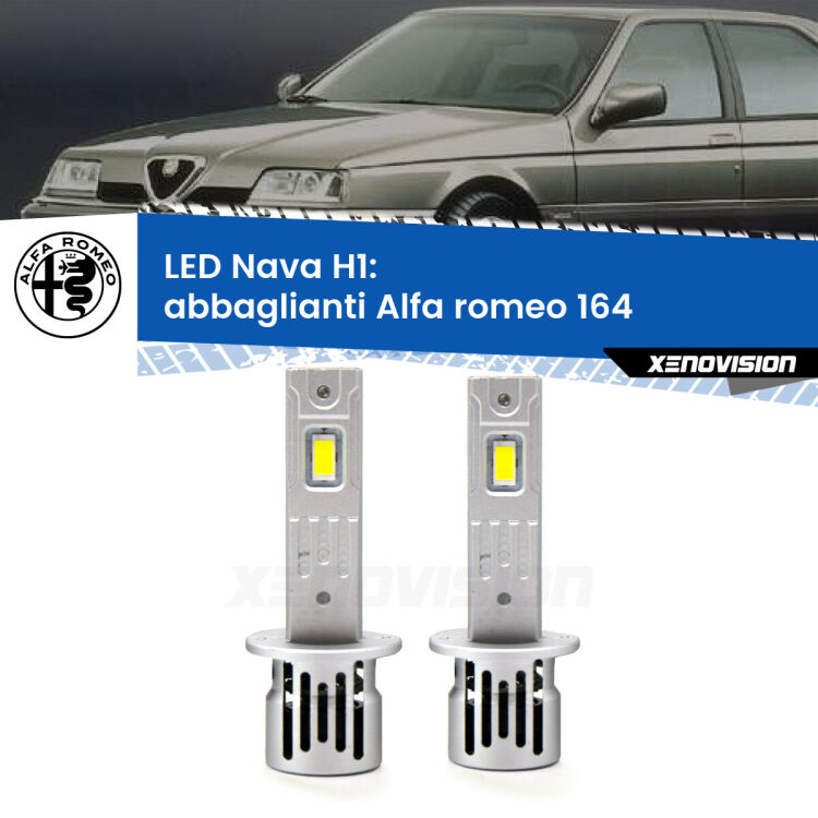 Abbaglianti LED Alfa romeo 164  1992 -1998: H1 Nava <strong>Abbaglianti LED no-spie per Alfa romeo 164</strong>  1992 -1998. Coppia lampade <strong> H1</strong> modello Nava canbus, raffreddate a ventola.