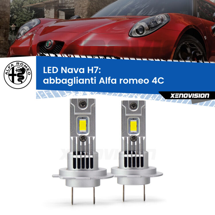 Abbaglianti LED Alfa romeo 4C  2013 in poi: H7 Nava <strong>Abbaglianti LED no-spie per Alfa romeo 4C</strong>  2013 in poi. Coppia lampade <strong>H7</strong> modello Nava canbus, raffreddate a ventola.
