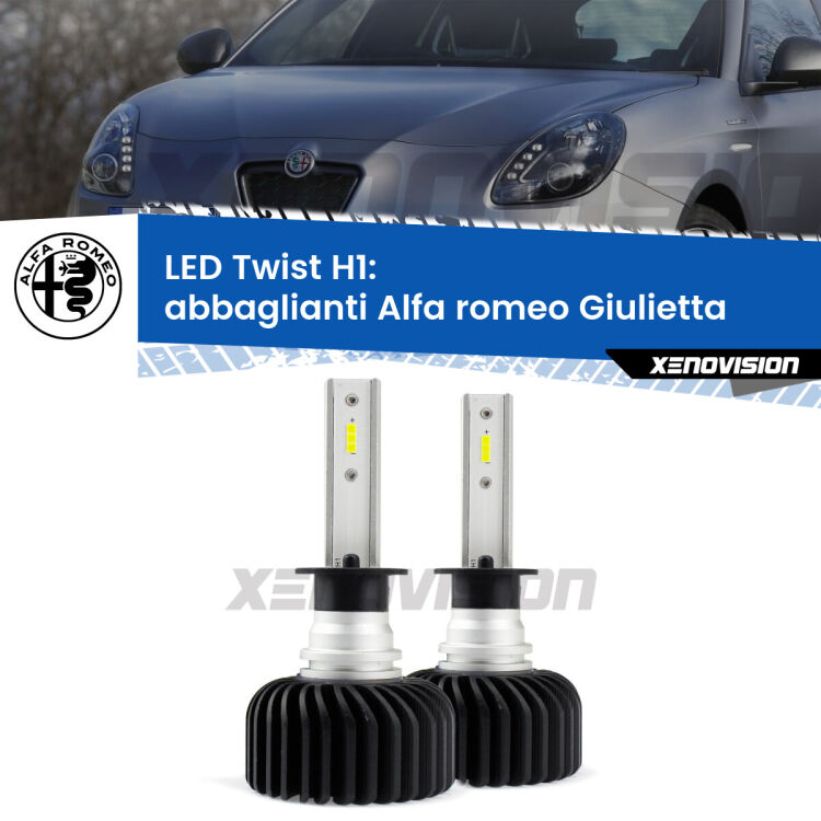 Abbaglianti LED Alfa romeo Giulietta 2010 in poi: H1 11,000Lm <strong>Kit abbaglianti LED</strong> H1 per <strong>Alfa romeo Giulietta</strong> 2010 in poi. Compatte, impermeabili, senza ventola: praticamente indistruttibili. Top Quality.