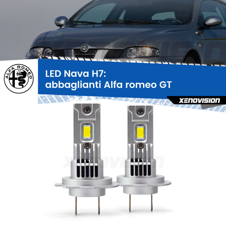 0 Abbaglianti LED Alfa romeo GT 2003 -2010: H7 Nava <strong>Abbaglianti LED no-spie per Alfa romeo GT</strong> 2003 -2010. Coppia lampade <strong>H7</strong> modello Nava canbus, raffreddate a ventola.
