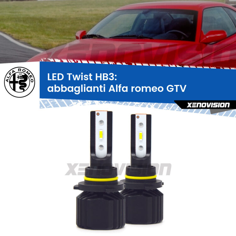 <strong>Kit abbaglianti LED</strong> HB3 per <strong>Alfa romeo GTV</strong>  1995-2005. Compatte, impermeabili, senza ventola: praticamente indistruttibili. Top Quality.
